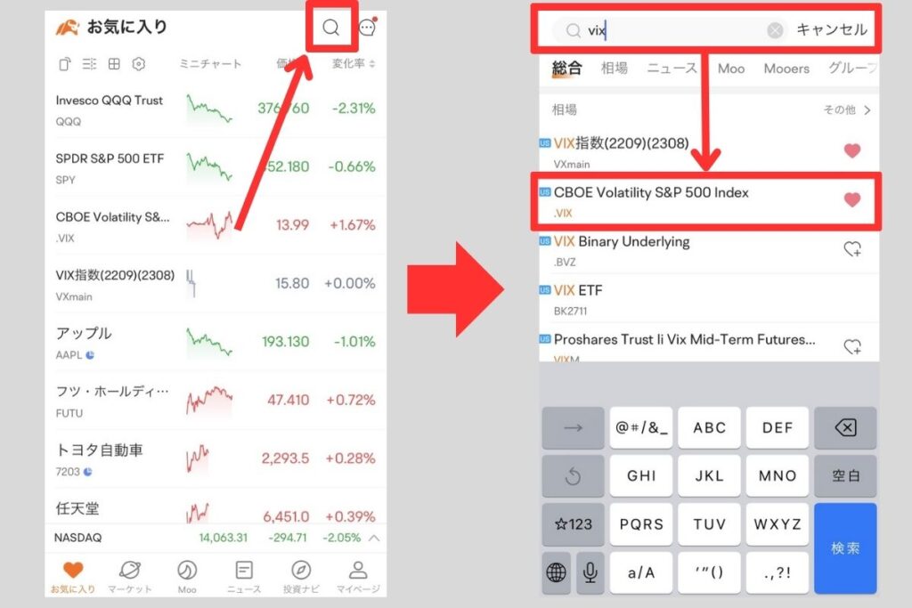 VIXと検索し「CBOE Volatility S&P500 index」を選択