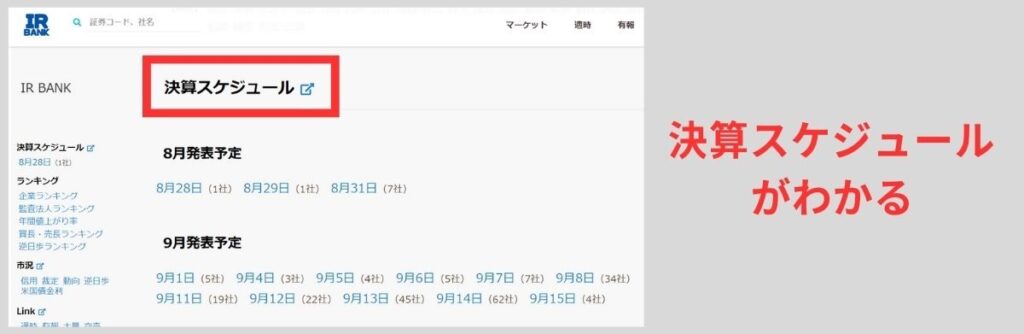 決算スケジュールの一覧表示