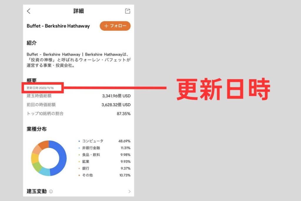 更新日の記載箇所（moomooアプリ）