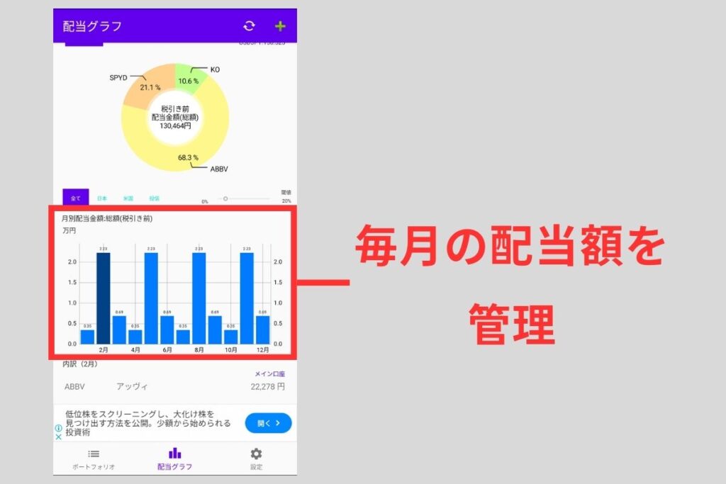 アプリを使って毎月の配当額を管理している
